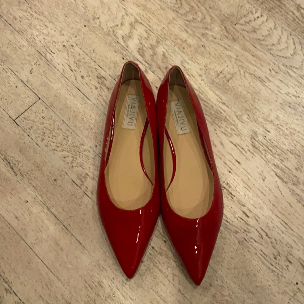 Viajiyu red pointy toe ballet flats new no box size 41.5 - Picture 3 of 8